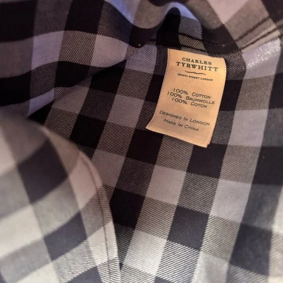 Charles Tyrwhitt Shirt Mens Large Extra Slim Fit Non Iron Button Down Gingham - Picture 5 of 6